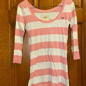 Pink Striped Hollister 3/4 Tee